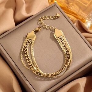 Gold Plated Stainless Steel Triple Chain Bracelet – Modern Layered Style